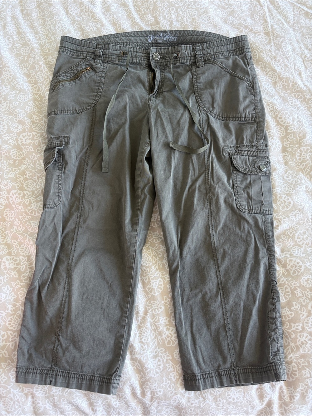 Faded Glory Olive Gray Cargo Pants with Drawstring Waist